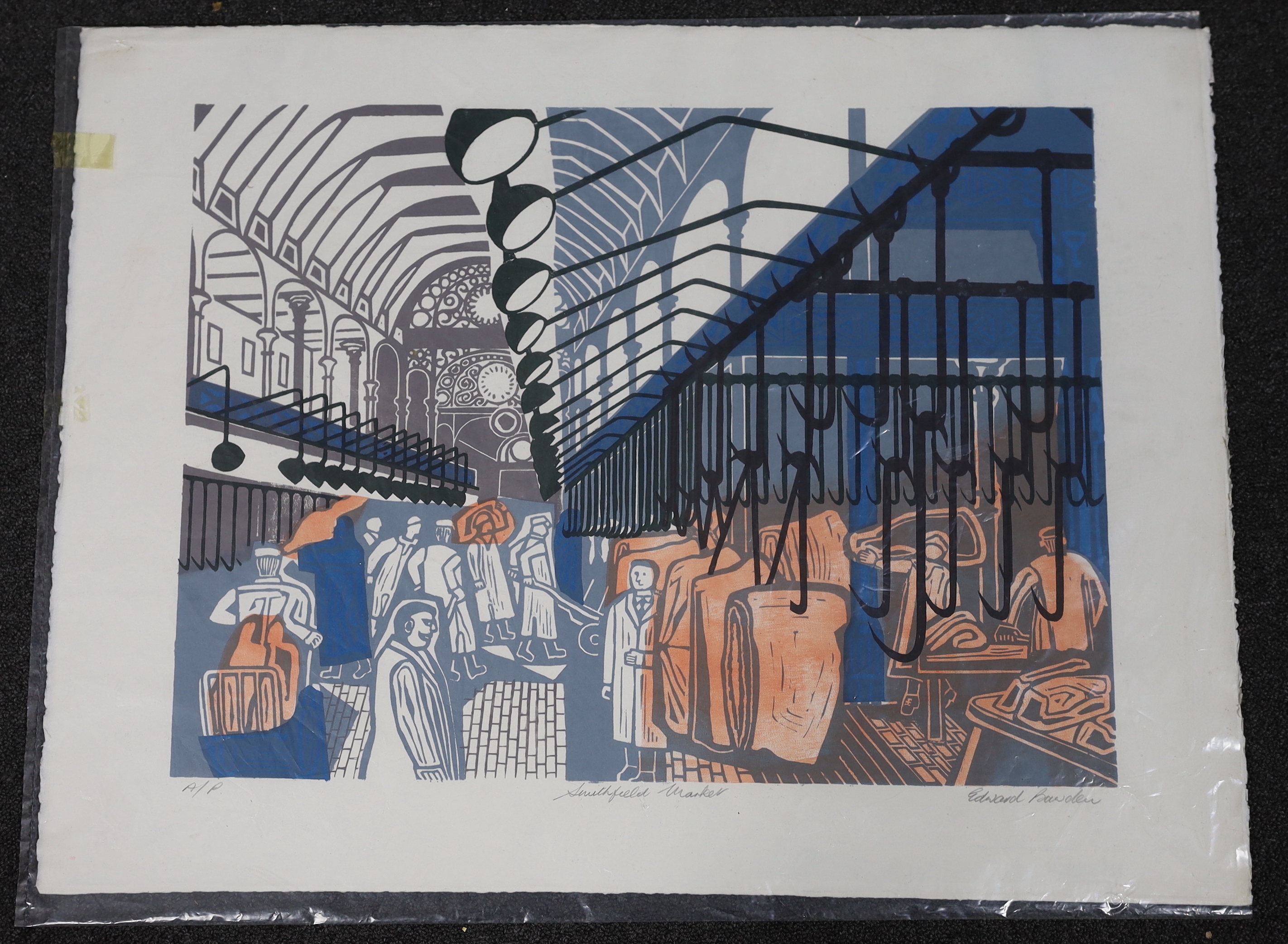 Edward Bawden (English, 1903-1989), Smithfield Market, from 'Six London Markets', Lithograph printed in colours, 1967, sheet 59 x 78cm